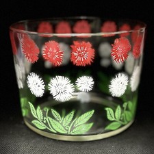 Vintage HAZEL ATLAS MCM Red White Green Flowers Glass ICE BUCKET 1950&rsquo;s Barware