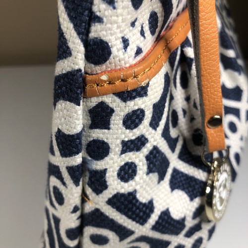 SPARTINA 449 Daufuskie Island Linen & Leather Satchel PURSE Navy White NO STRAP - Picture 13 of 14