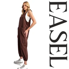 SML EASEL RED BEAN PLAID PRINTED Tie Shoulders  PANTS JUMPSUIT/OVERALLS BHCS