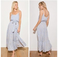Lulu's Sunny Bliss Light Blue Floral Print Tiered Maxi Dress Women's Medium NWT
