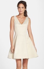 NEW ERIN FETHERSTON Veronica Bow Back Metallic Jacquard Fit Flare DRESS 2 355