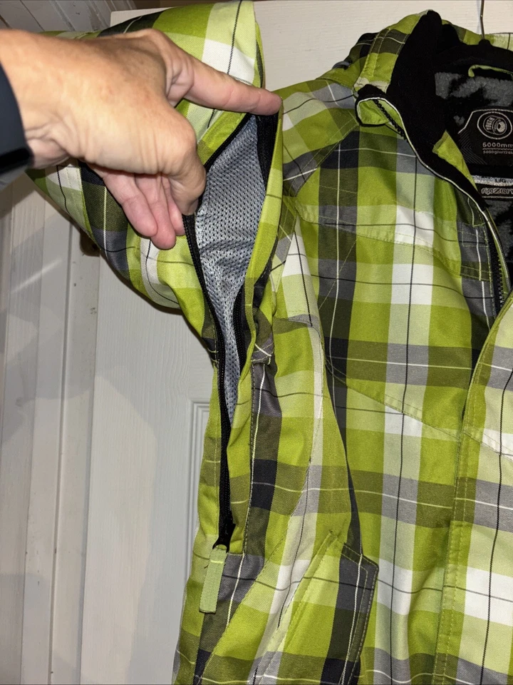 Ripzone Youth Sz L Insulated Ski Snowboard Jacket Lime Plaid Phone Zip Pockets - Image 4 of 4