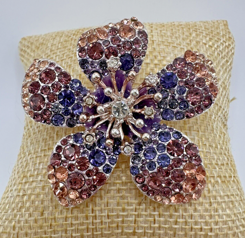 Anne Klein Brooch Flower Rhinestone Silver Tone Pin Festive Party Career - Picture 3 of 13