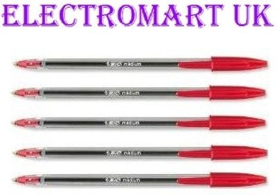 5 X BIC CRISTAL 1 MM MEDIUM BIRO KUGELSCHREIBER FARBE ROT
