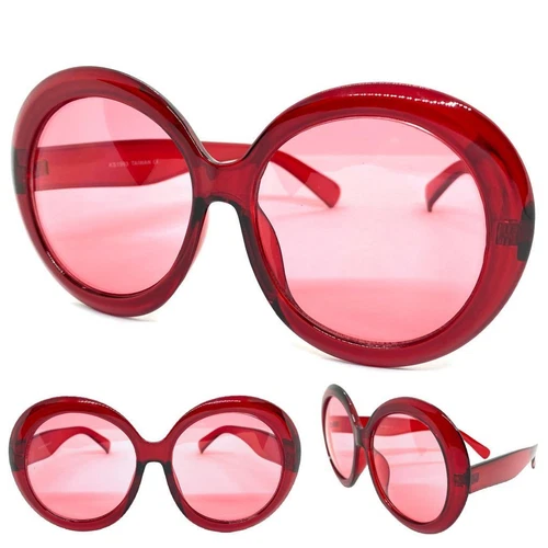 OVERSIZED EXAGGERATED RETRO SUN GLASSES X-Large Huge Big Round Red Frame & Lens