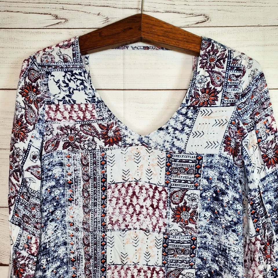 Billabong Womens 3/4 Sleeve Paisley Print Boho Open Back Tunic Top Size XS - Image 2 of 4