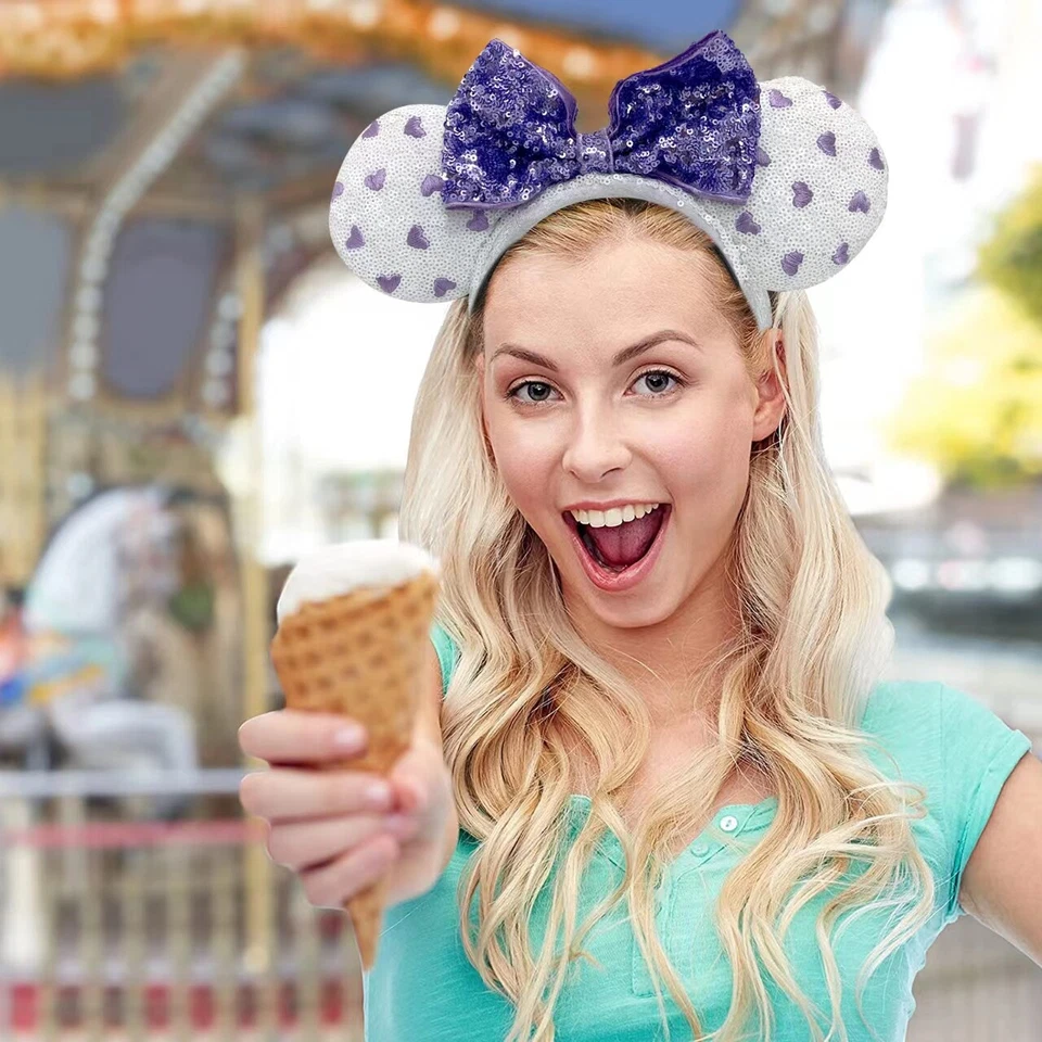 Orejas de Minnie Corazón Púrpura Lentejuelas Arco Exclusivo DisneyParks Orejas Diadema Regalo Foto 4 de 4