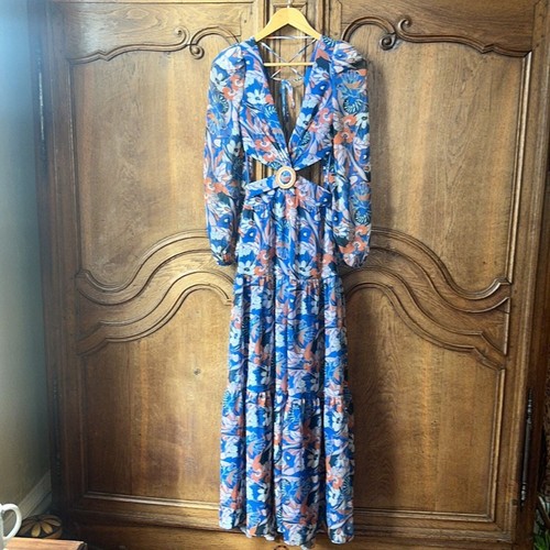 Gianni Bini Lillian Floral Print Deep V-Neck Cut-Out Tiered A-Line Dress Size 0 - Picture 4 of 15