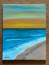 FOOTPRINTS IN THE SAND ACRYLIC PAINTING on 11x14 CANVAS by SDSchwitters #222