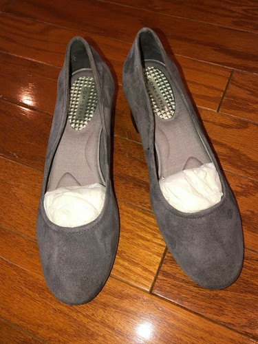 New COM & SENS Lucianie grey suede comfort pumps shoes block heel stretch 7.5 - Picture 2 of 8