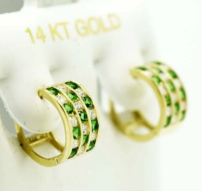 PENDIENTES HUGGIE ESMERALDA CREADA EN LABORATORIO 1,74 quilates y zafiro blanco oro macizo 14k Foto 2 de 4