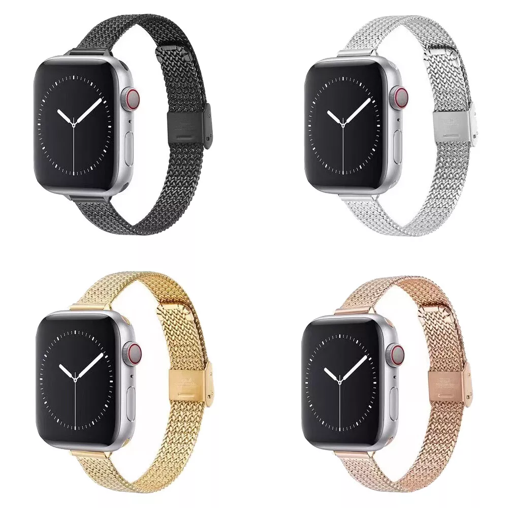 Slim Steel Mesh Band Women Strap for Apple Watch 9 8 7 6 5 4 3 SE  40/44/41/45mm