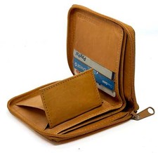 RFID Blocking Leather Zip-Around Men's Bifold Wallet Coin Pocket