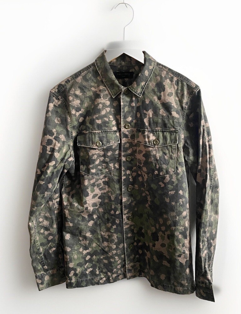 All Saints Men Small Green Camo Overshirt Fassett Jacket
