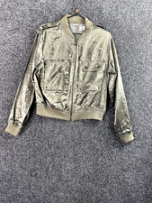 Women Bomber Jacket Large No Boundaries Khaki Short Regular Zip Long Sleeve