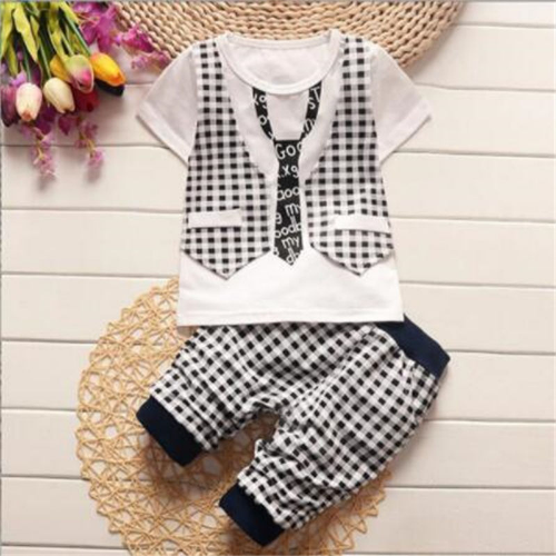 Ropa Verano Niños Ropa Conjuntos Moda Corbata Camisetas + Rayas Corto 2 piezas Traje - Imagen 14 de 39