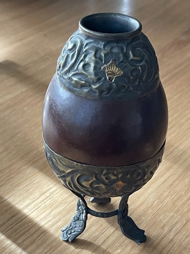 Argentina 19th Century Yerba Mate Tea Gourd Calabash Cup of Alpaca Silver & 18k - Picture 5 of 6