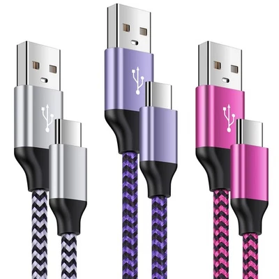 USB Type C Cable Fast Charging C Charger 3ft C Cable, White+Purple+Roserd - Image 1 of 4