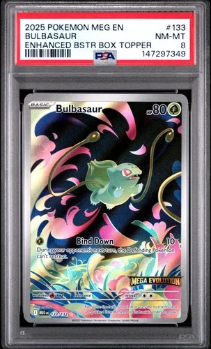 2025 POKEMON MEG EN-MEGA EVOLUTION ENHANCED BOOSTER BOX TOPPER BULBASAUR PSA 8