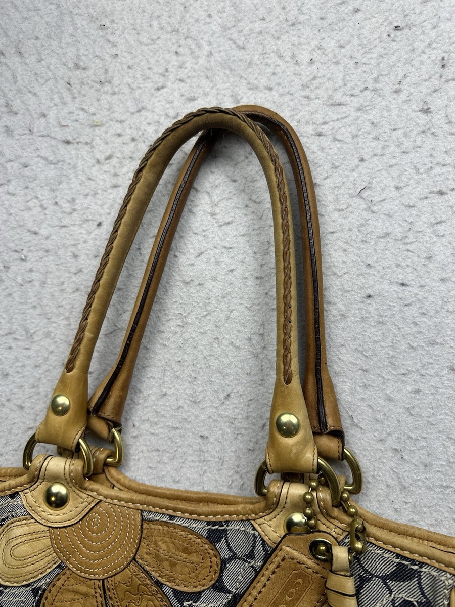 Vintage Women's Coach Bleeker Denim Floral Leather Tote Purse