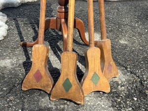 Antique Shuffleboard Wooden Poles Sticks Wood Pucks