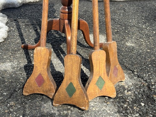Antique Shuffleboard Wooden Poles Sticks Wood Pucks