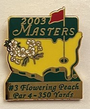 2003 Masters Augusta Golf Pin on original card mount. Hole #3 Flowering Peach