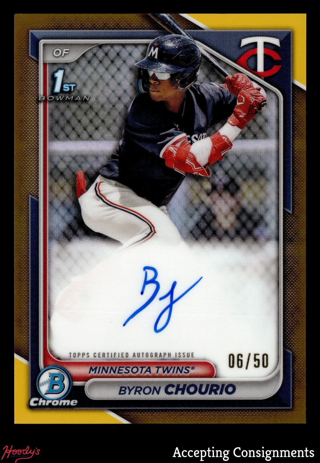 2024 Bowman Chrome Prospect Gold Refractor Byron Chourio 1ST ROOKIE AUTO 06/50