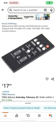 GENUINE YAMAHA  REMOTE CONTROL VAF7640 ATS-1080 YAS-108 ATS1080 YAS108
