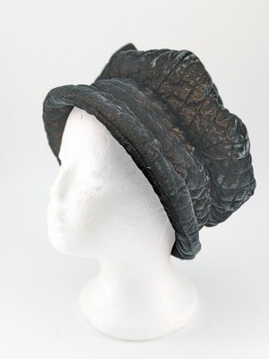 Vintage Harrods Black Velvet Baker Boy Hat 90s Y2K Goth Dark Academia