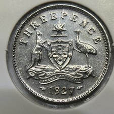 1927 Threepence Coin - Uncirculated Dipped - George V Silver
