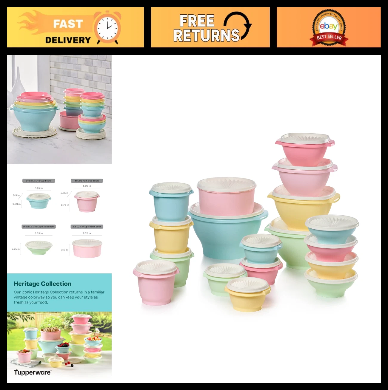 36-Piece Vintage Food Storage Container Set - BPA Free, Dishwasher Safe, Airtigh