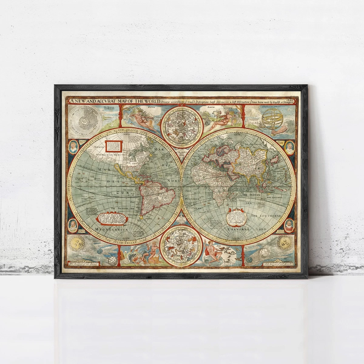 framed antique world map products for sale | eBay