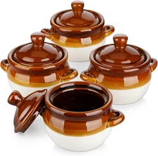 22 OZ French Onion Soup Bowls with Lid, Porcelain Soup Crocks with Handles,Oven 