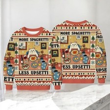Cat More Spaghetti Less Upsetti Ugly Christmas Sweater, Funny Cat Xmas