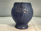 Unmarked McCoy “Leaves and Berries” Blue Ceramic Decorative Vase