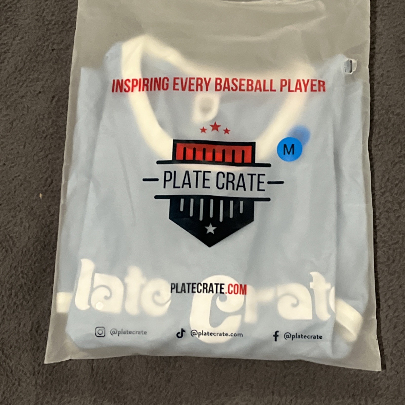 Baseball Plate Crate Blue and White trim Short Sleeve T-Shirt adult unisex M