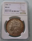 1886 Morgan Silver Dollar NGC MS63. Nice periphery tone. SHIPS FREE