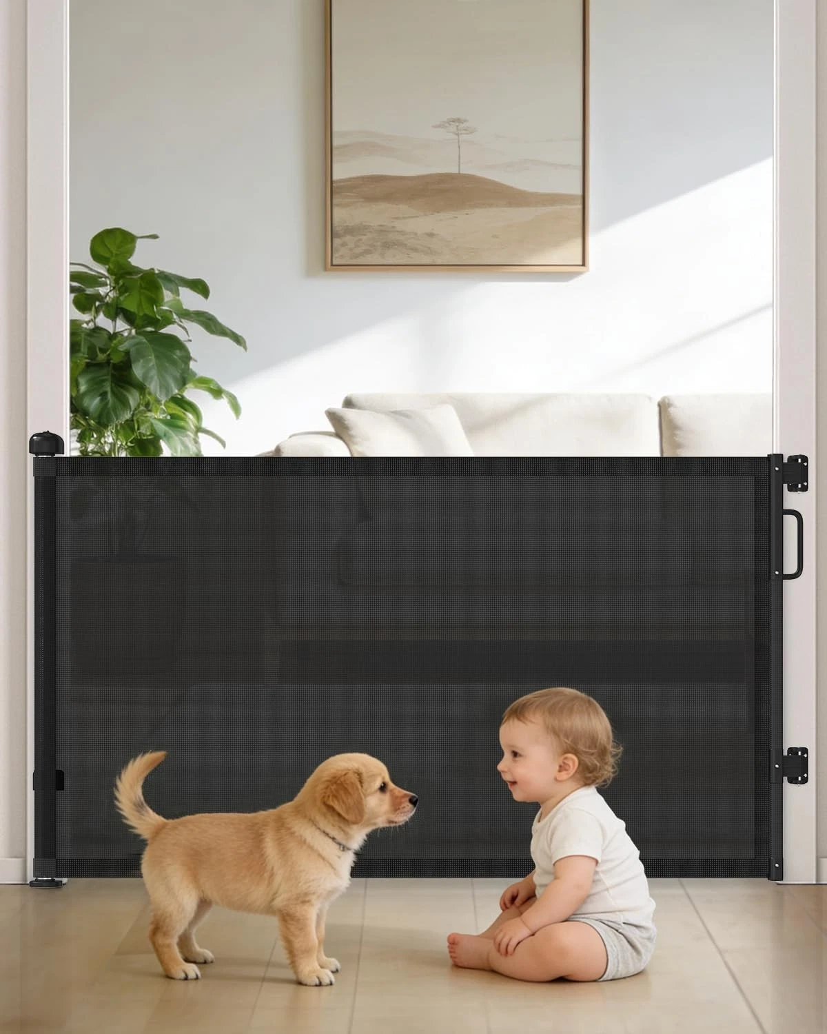 Retractable Baby Gates Doorways 58" Extra Wide Mesh Child Dog Gate Stairs 34"