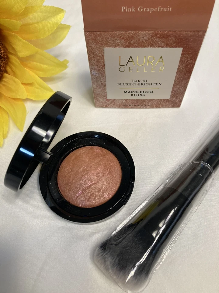 Rubor al horno Laura Geller-N-Brighten rubor marmoleado-POMELO ROSA Y cepillo LG Foto 2 de 4