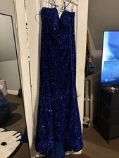 Sherri Hill Blue Sequin Mermaid V-Neck Sleeveless Long Dress Size 18 Polyester