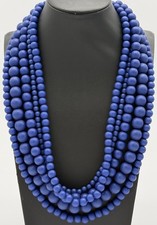 Blue Multi Strand Beaded Statement Necklace 21" Graduated Layered Boho Costume