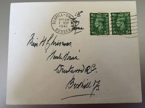 GB STAMPS RARE FIRST DAY COVER 1941 KGVI 1/2d DEFINITIVE BEXHILL ON SEA