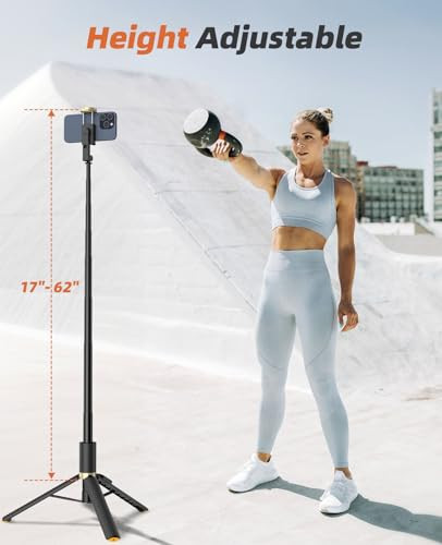 62" Telefon Stativ & Selfie Stick, Stativ für iPhone mit Fernbedienung, tragbar, - Bild 3 von 7