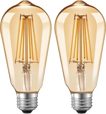 Dusk to Dawn Edison Light Bulbs ST58(ST19), Vintage Amber Glass, ST19, 