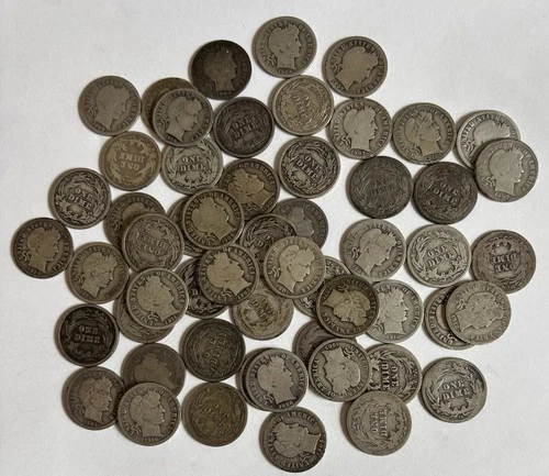 55 Barber Silver Dime $5.50 Face Various Mix Dates 1892–1916 90% Silver Lot #506
