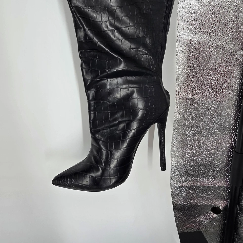 PrettyLittleThing ботинки женский размер 5 черный бедра высоты крокодила Stiletto вкратце носок - Изображение 2 из 4