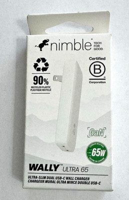 Nimble Wally Ultra Flat Wall Charger, 65W Slim Fast Wall Charger with Dual USB-C