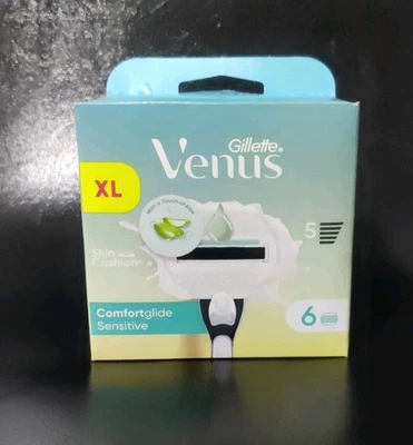 Gillette Venus ComfortGlide 5 Sensitive, 6 Razor Blade Refills NEW SEALED