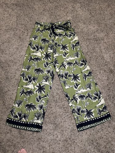 NWT TAHARI LINEN Elastic Waist Belt Wide Leg Pants Tropical Beach Hawaiian SMALL